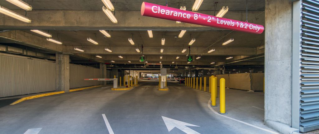 Entry lanes of garage with equipment