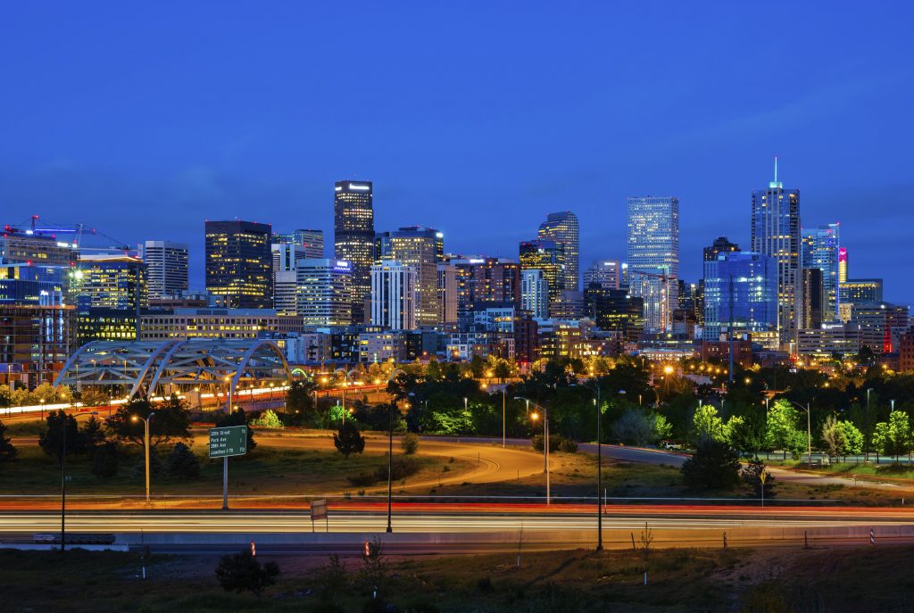 Denver skyline at night