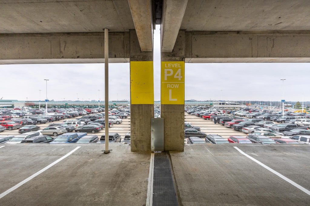 Interior of Nashville International Airport Terminal Garage showing columns and open design