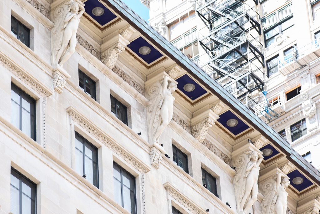 Detail of restored decorative facade on Book Building