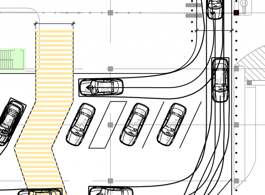 Portion of a design drawing for a Ride App pickup area