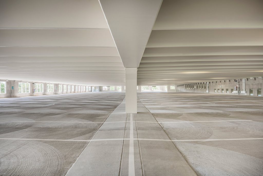 Interior of Central Parking Deck showing open floor design