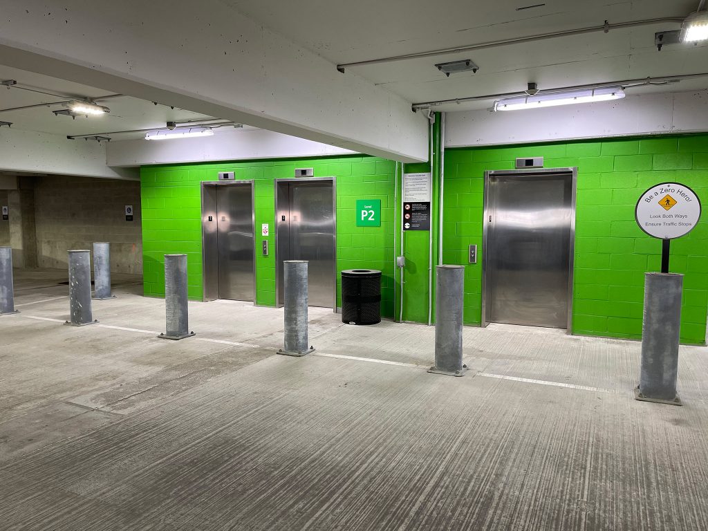 Interior of 18th Street Garage with elevators