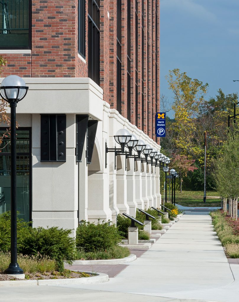 Detail of exterior of UM Wall Street parking structure