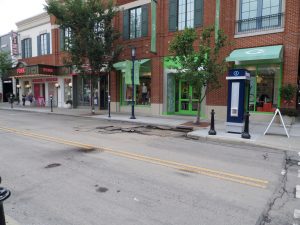 Poor asphalt conditions at Easton Town Center