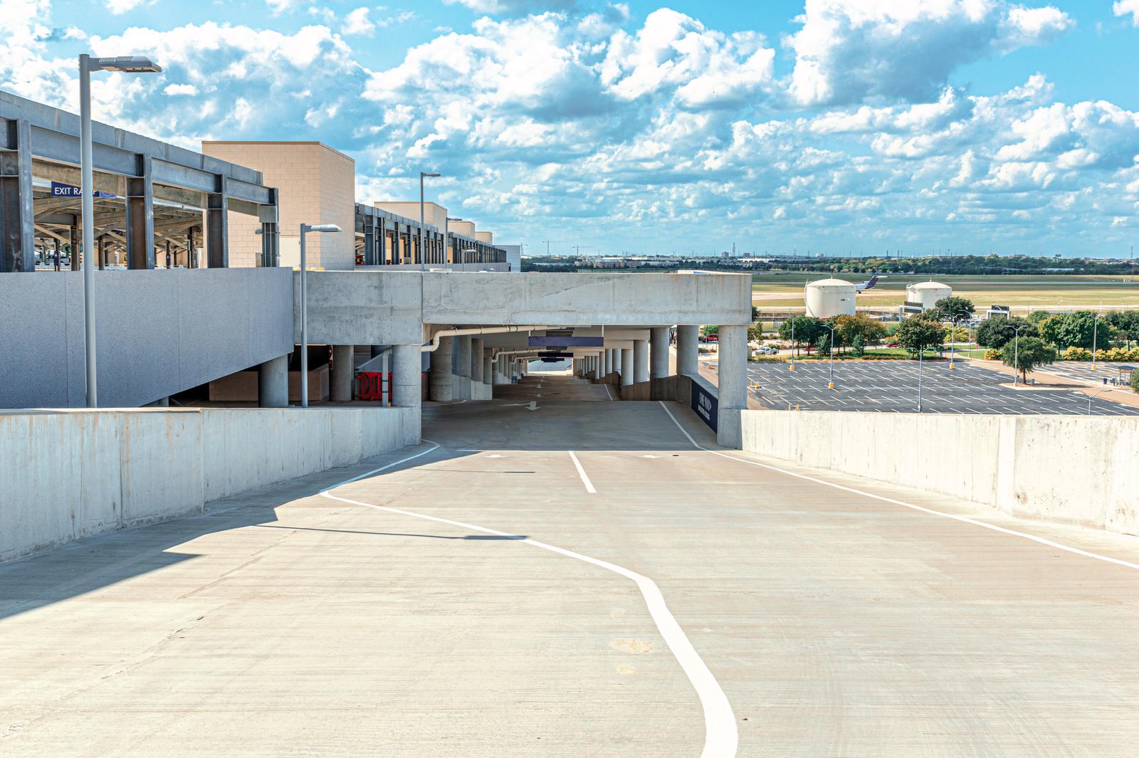 Ramp along the side of the parking structure connecting all levels